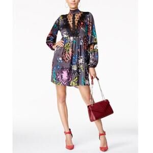 Guess Y2K Bright Floral & Sheer Star Print Babydoll Style Dress - size XS